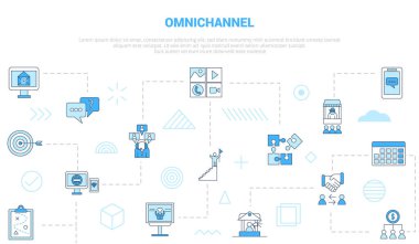 Simge şablon pankartına sahip omnichannel konsepti modern mavi renk biçimi illüstrasyonlu