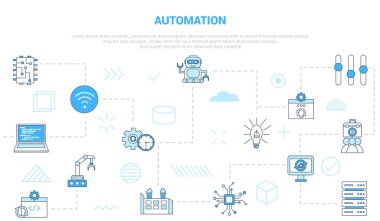 Modern mavi renk biçimi illüstrasyonlu simge şablon pankartına sahip otomasyon kavramı