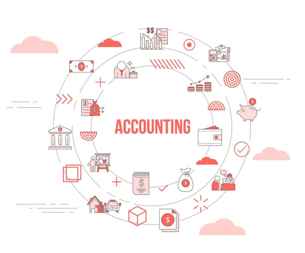 Accounting Concept Icon Set Template Banner Circle Shape Vector Illustration —  Vetores de Stock