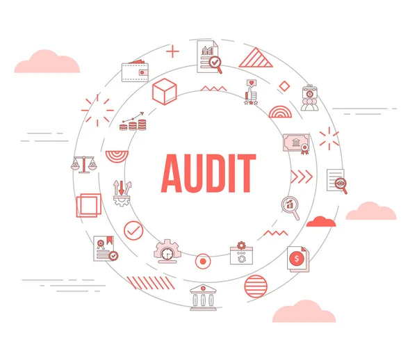 Audit Concept Icon Set Template Banner Circle Shape Vector Illustration — Wektor stockowy