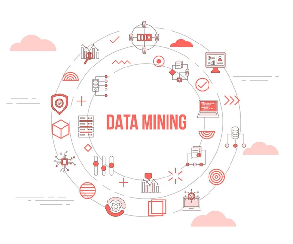 Data Mining Concept Icon Set Template Banner Circle Shape Vector — Stock Vector