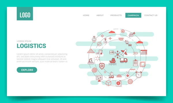 Logistics Concept Circle Icon Website Template Landing Page Homepage Vector — Vector de stock