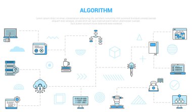 algorithm concept with icon set template banner with modern blue color style vector illustration