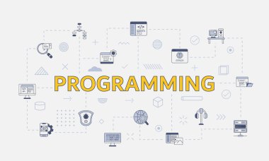 Merkezi vektör illüstrasyonunda büyük sözcük veya metin içeren bir programlama kavramı