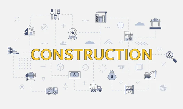 Construction Concept Icon Set Big Word Text Center Vector Illustration — Stockový vektor