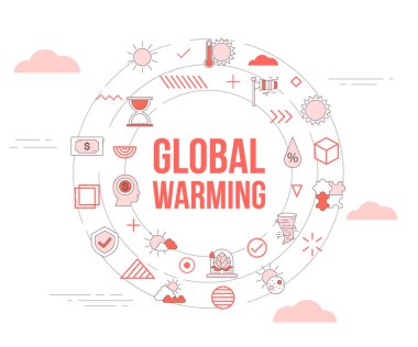 global warming concept with icon set template banner and circle round shape vector illustration