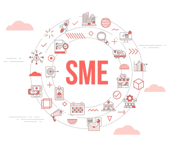 Sme Small Medium Enterprise Concept Icon Set Template Banner Circle — Vettoriale Stock