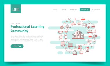 Web sitesi şablonu veya iniş sayfası ana sayfa çizimi için daire simgesine sahip plc profesyonel öğrenim topluluğu kavramı