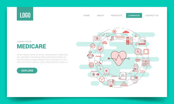 Concepto Medicare Con Icono Círculo Para Plantilla Del Sitio Web — Vector de stock