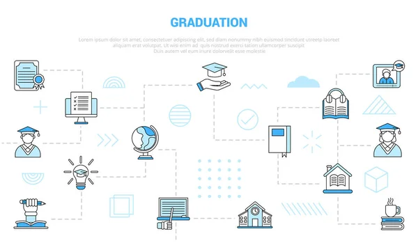 Graduierungskonzept Mit Icon Set Template Banner Mit Moderner Blauer Farbstilvektorillustration — Stockvektor