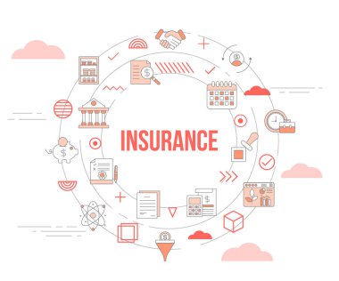 Simge şablon pankartına sahip sigorta kavramı ve yuvarlak şekil çizimi