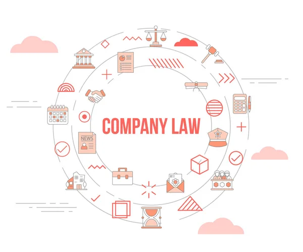 Company Law Concept Icon Set Template Banner Circle Shape Vector — Stock Vector