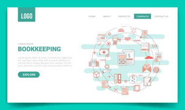 Web sitesi şablonu veya indirme sayfası ana sayfa illüstrasyonu için daire simgesi ile muhasebe kavramı