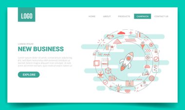 Web sitesi şablonu veya iniş sayfası ana sayfa illüstrasyonu için daire simgesine sahip yeni iş kavramı