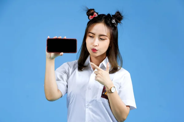 Indonesian Female High School Students Wear Gray White Uniforms Isolated — Stock Photo, Image