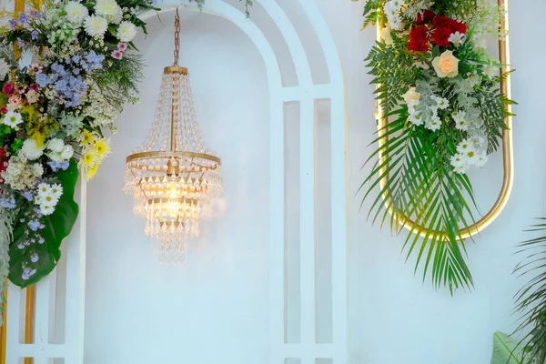 Wedding decorations. Wedding backdrop with flowers and Indonesian wedding decorations.