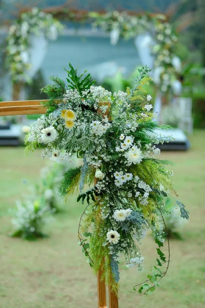 Wedding decorations. Wedding backdrop with flowers and Indonesian wedding decorations.