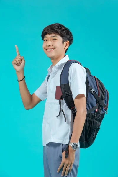 Indonesian Male High School Students Wearing Gray White Uniforms — Stok fotoğraf