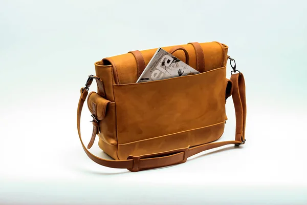 Leather Bag Details Isolated White Background — Stockfoto