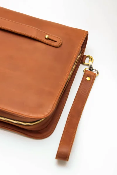 Leather Office Bag Details Brown Leather Bag — Stockfoto