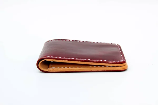 Red Maroon Natural Leather Wallet Isolated White Background Closeup Expensive — Stock Photo, Image