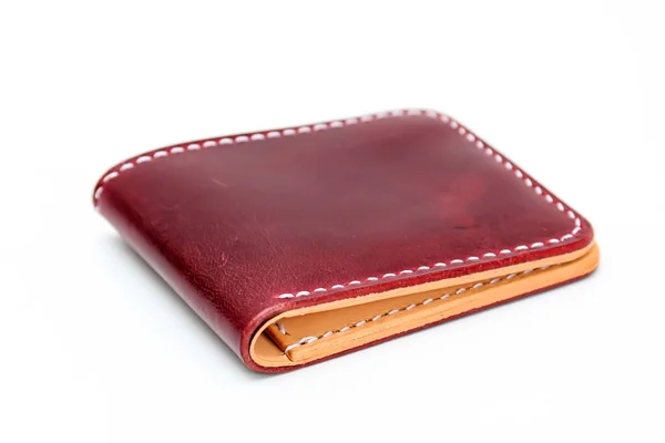 Red Maroon Natural Leather Wallet Isolated White Background Closeup Expensive — 图库照片