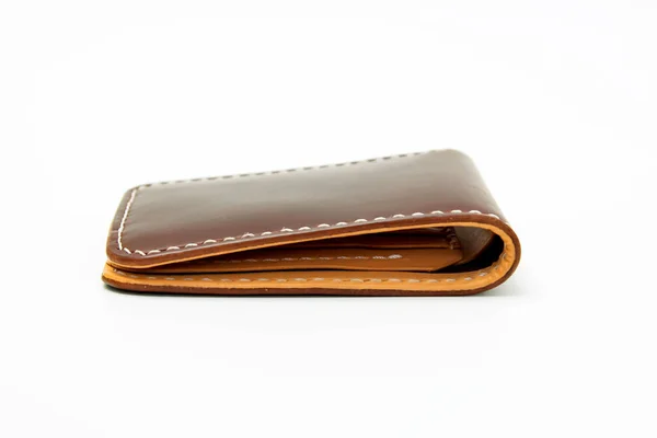 Brown Natural Leather Wallet Isolated White Background Closeup Expensive Wallet — Stock Photo, Image