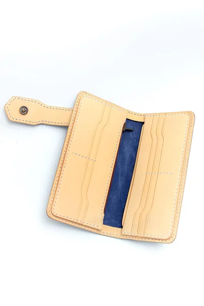 Women Long Leather Wallet Blue Leather Color Isolated White Background — Stock Fotó