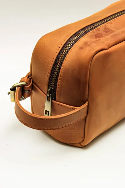 Pouch Bag Detail Made Leather Brown — Fotografia de Stock