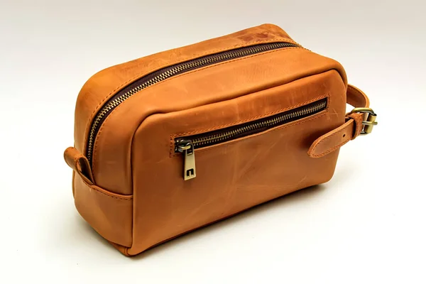 Pouch Bag Detail Made Leather Brown — Fotografia de Stock