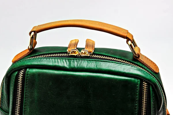 Classic Green Leather Bag White Background Isolation — Stock Fotó