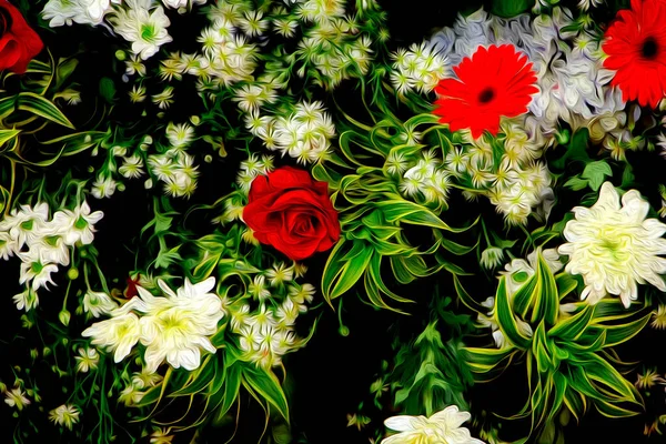Pintura Flores Arranjos Flores Padrão Flores Folhas Layout Lista Espaço — Fotografia de Stock