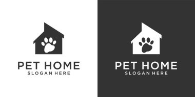 Pet Home vector logo design template on black and white background.