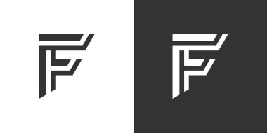 F initial letter logo design template vector on black and white background.