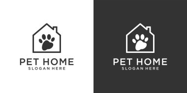 Pet Home vector logo design template on black and white background.