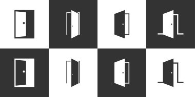 Set of door vector logo design on black and white background.
