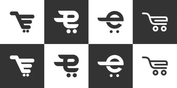 Set Initial Letter Logo Shopping Cart Vector Design — Stockový vektor