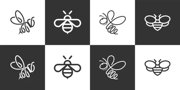 Set Honey Bee Logo Icon Line Style Vector — Stok Vektör