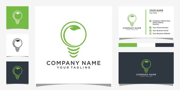 Green Bulb Logo Design Vector Leaf Logo Design — Stock Vector