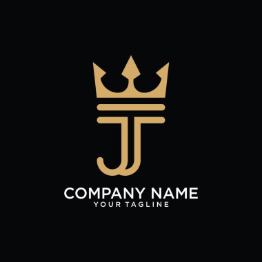 Letter logo JT or TJ with crown icon vector.