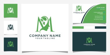 Initial letter M beauty woman logo design concept with business card design.