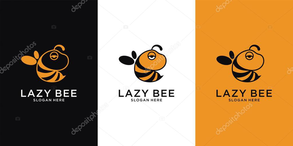 Lazy Bee animal logo vector design illustration. Vector cartoon illustration of a bee flying. Bee icon