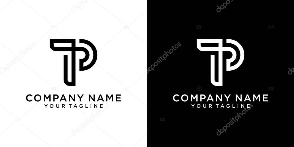 TP or PT Letter Logo Design Template Vector on black and white background.