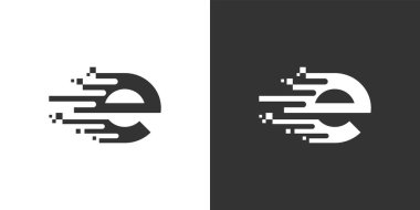 Letter E Fast Logo design concept. Letter E technology vector logo design on black and white background.