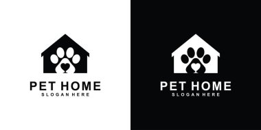 Pet Home vector logo design template on black and white background.