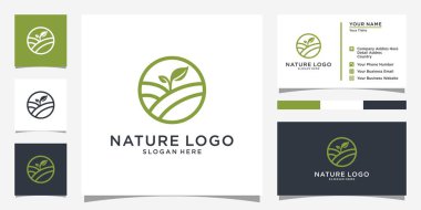 Nature farm logo template vector icon design with business card design.