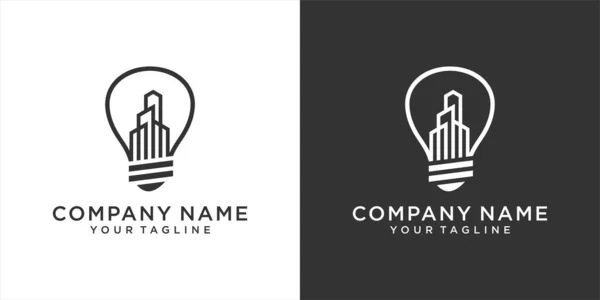 Дизайн Значка Логотипу Лампи Концепцією Побудови Чорно Білому Тлі — стоковий вектор