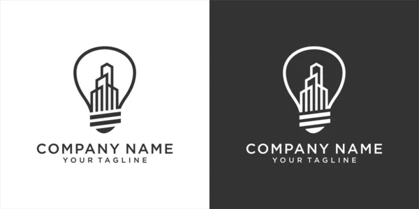 Bulb Logo Icon Design Building Concept Black White Background — Vector de stock