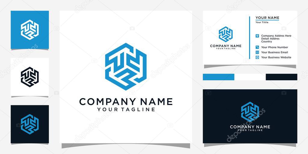 T or TT letter logo design template vector with business card design.