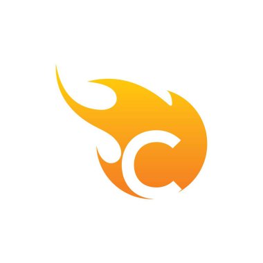 Initial C letter with fire logo Vector design on white background.